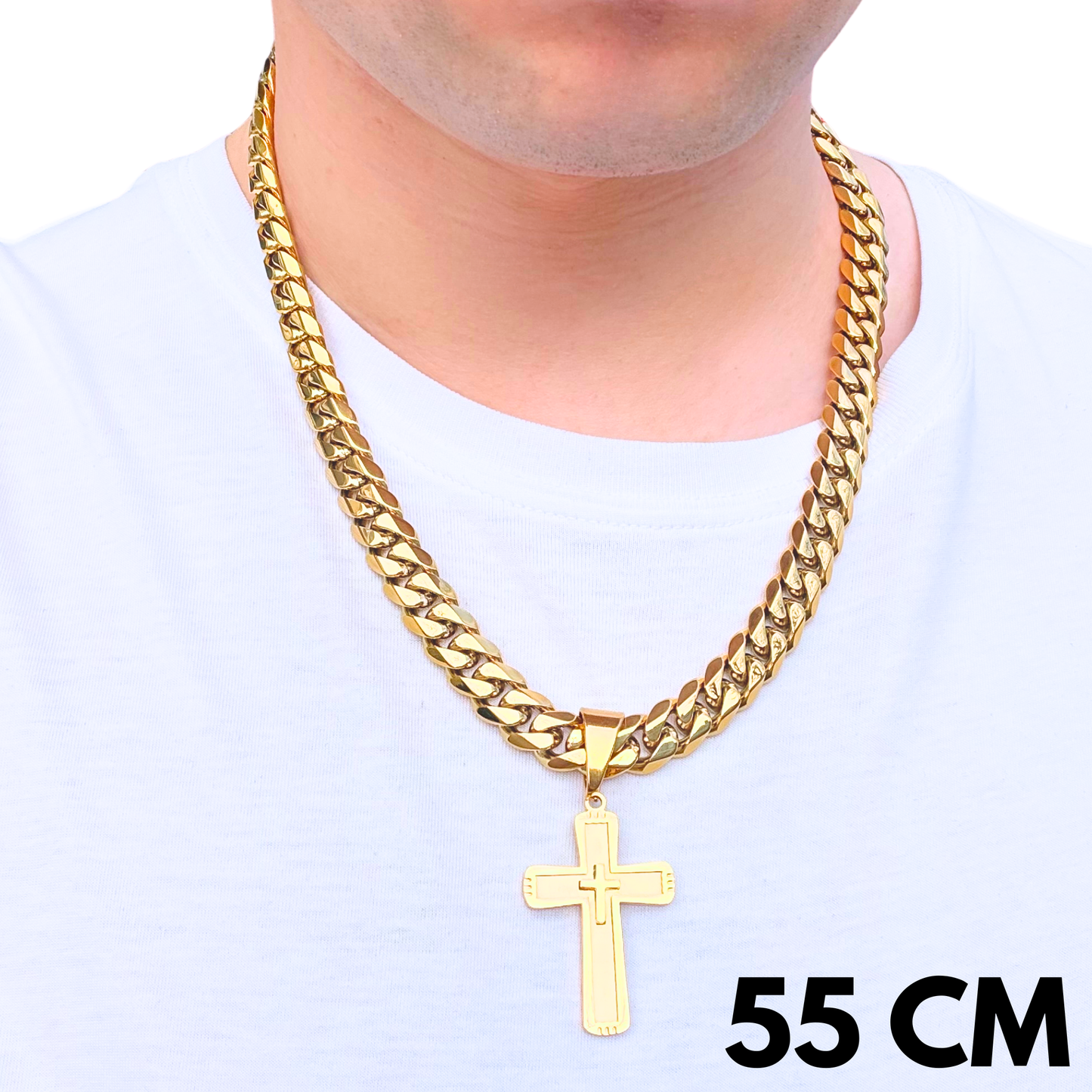 ZESTAW - Cuban Złoty 12mm + Zawieszka Monarch's Cross Złota