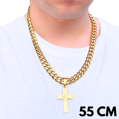 ZESTAW - Cuban Złoty 12mm + Zawieszka Monarch's Cross Złota