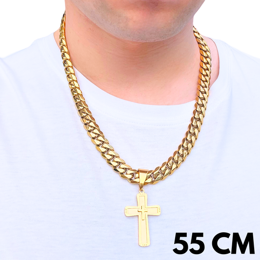 ZESTAW - Cuban Złoty 12mm + Zawieszka Monarch's Cross Złota