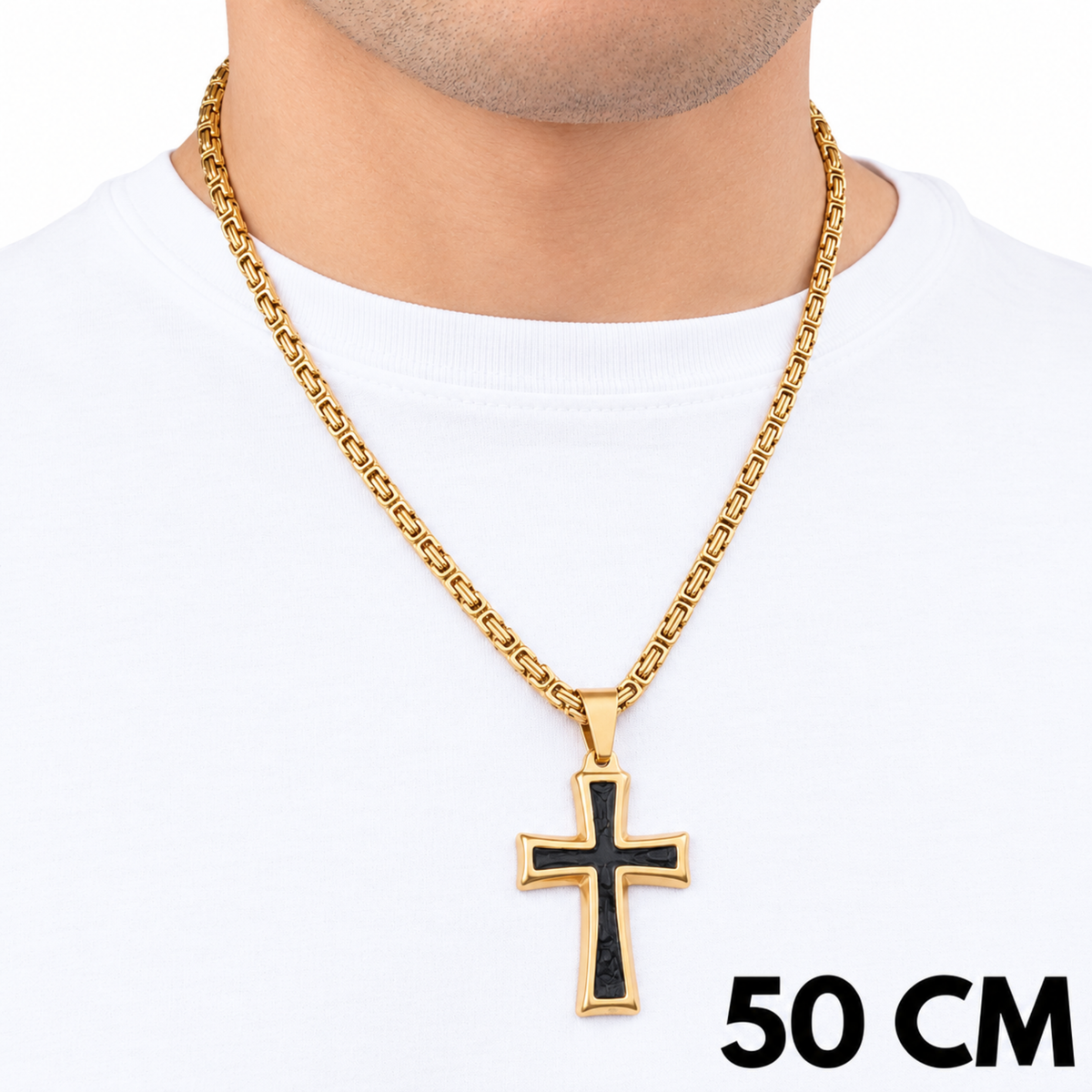 ZESTAW - Królewski Złoty 4mm + Zawieszka Black Cross Złota
