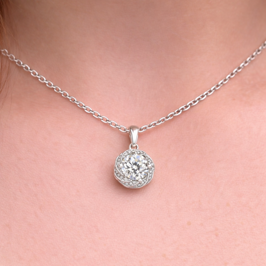 Naszyjnik Luna z Moissanitem 1 karat S925 Białe Złoto Damski