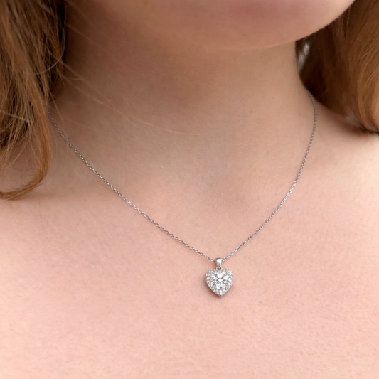 Naszyjnik Diamentowe Serce z Moissanitem 1 karat S925 Białe Złoto Damski