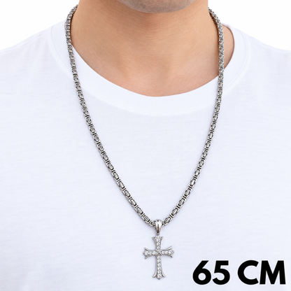 ZESTAW - Królewski 4mm Białe Złoto + Zawieszka Grand Cross Białe Złoto