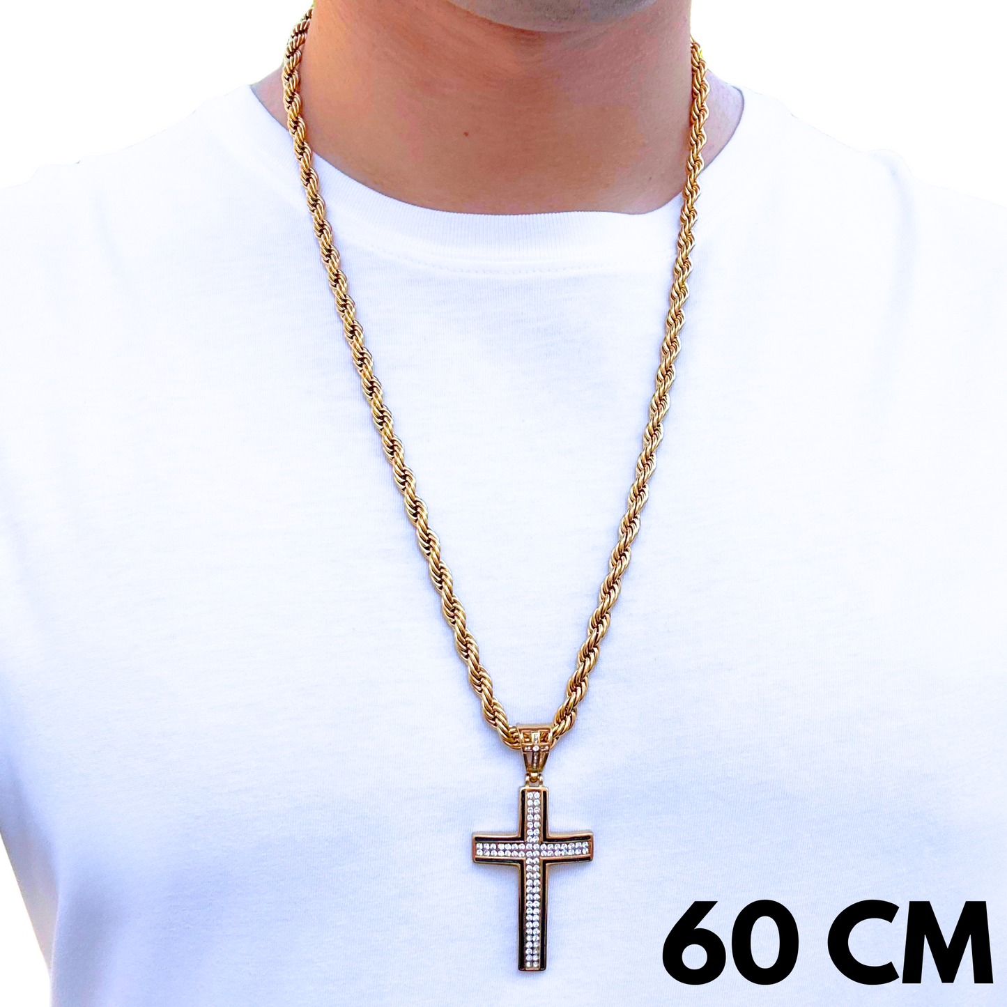 ZESTAW - Rope 6 mm Złoty + Zawieszka Glory Cross Złota