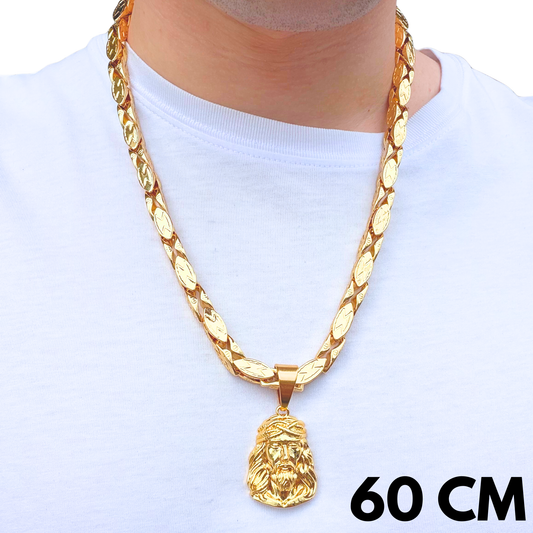 ZESTAW - Magnacki 7 mm Złoty + Zawieszka Jezus Thorn Złota