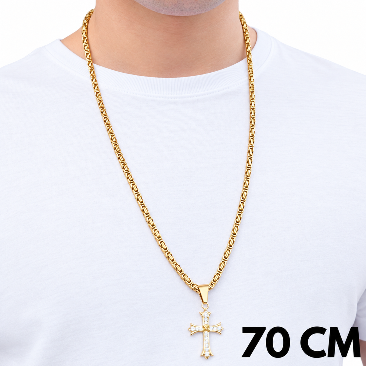 ZESTAW - Królewski Złoty 4mm + Zawieszka Grand Cross Złota