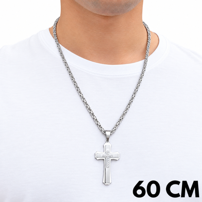 ZESTAW - Królewski 4mm + Zawieszka Royal Cross Białe Złoto