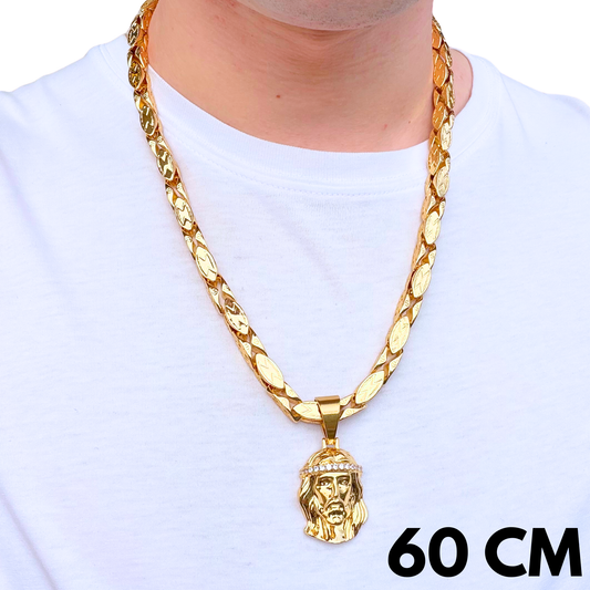 ZESTAW - Magnacki 7 mm Złoty + Zawieszka Jezus Diamond Crown Złota