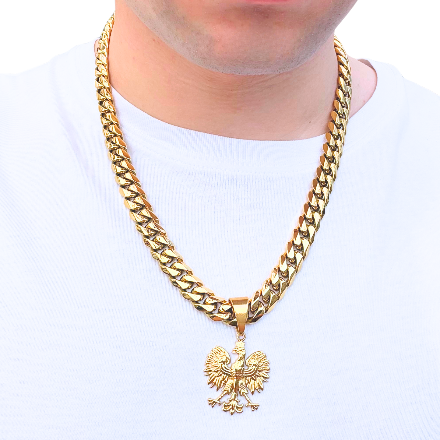 ZESTAW - Cuban Złoty 12mm + Zawieszka Orzeł Złota