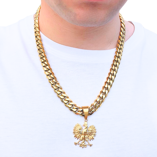 ZESTAW - Cuban Złoty 12mm + Zawieszka Orzeł Złota