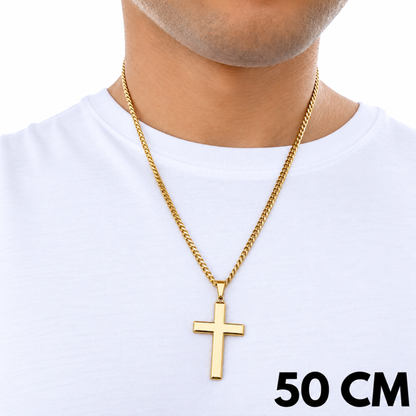 ZESTAW - Cuban Złoty 4mm + Zawieszka Clean Cross Złota