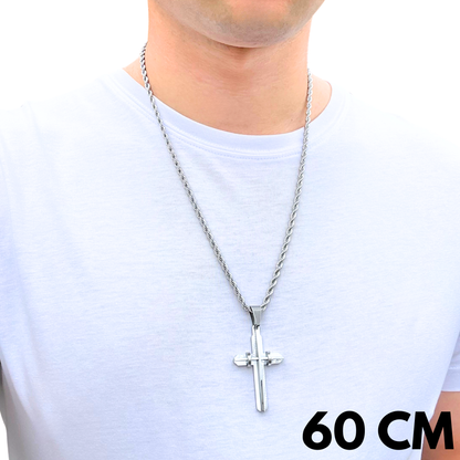 ZESTAW - Rope 4mm + Zawieszka Modern Cross Białe Złoto