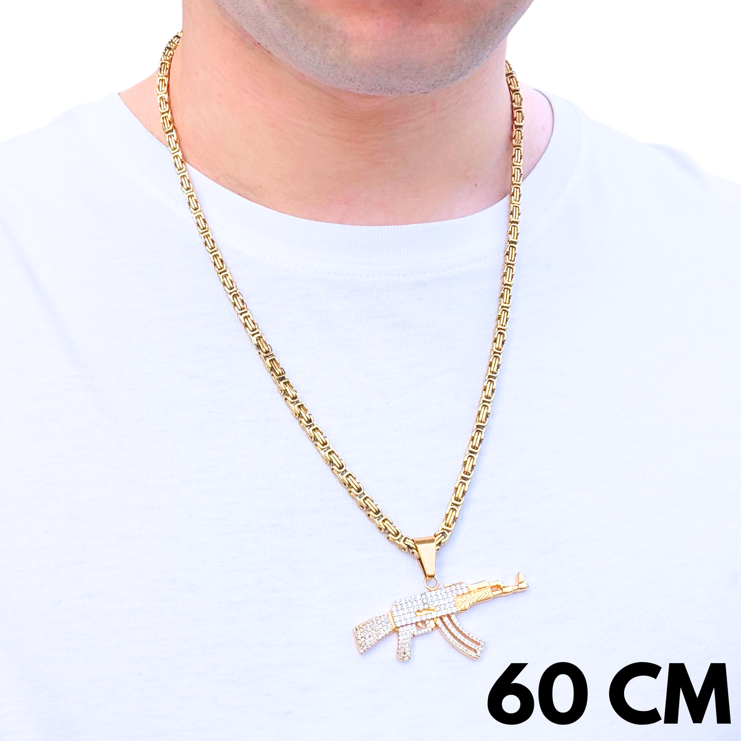 ZESTAW - Królewski Złoty 4mm + Zawieszka AK Złota