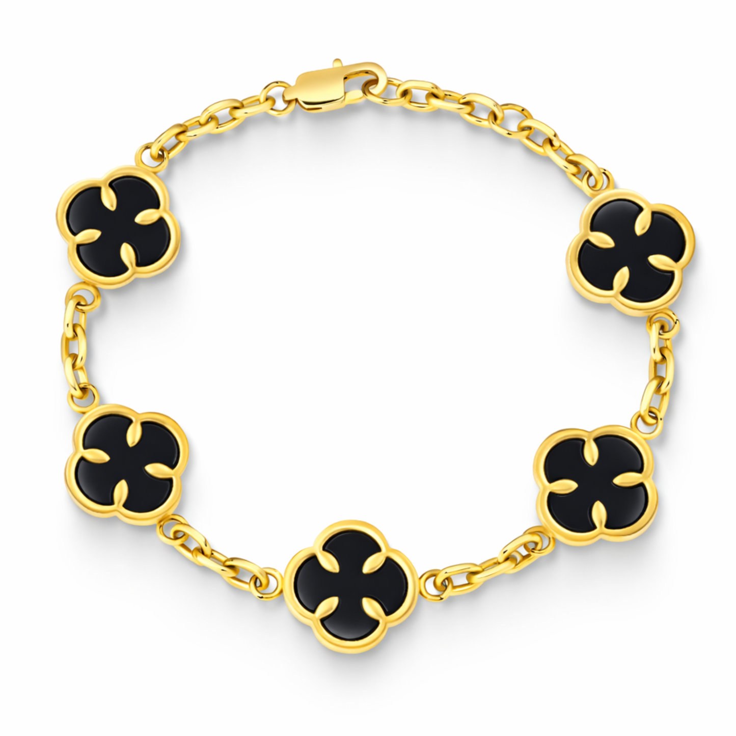 Bransoletka Koniczyna z Onyksem Damska Czarna Złota