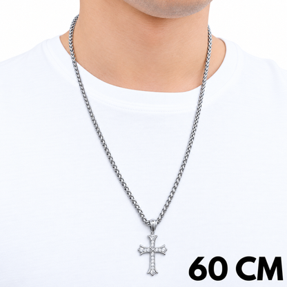 ZESTAW - Pszenny 4mm + Zawieszka Grand Cross Białe Złoto
