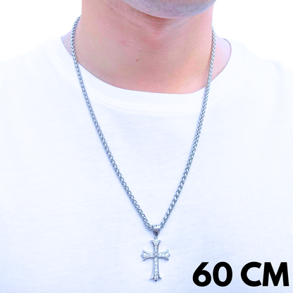 ZESTAW - Pszenny 4mm + Zawieszka Grand Cross Białe Złoto
