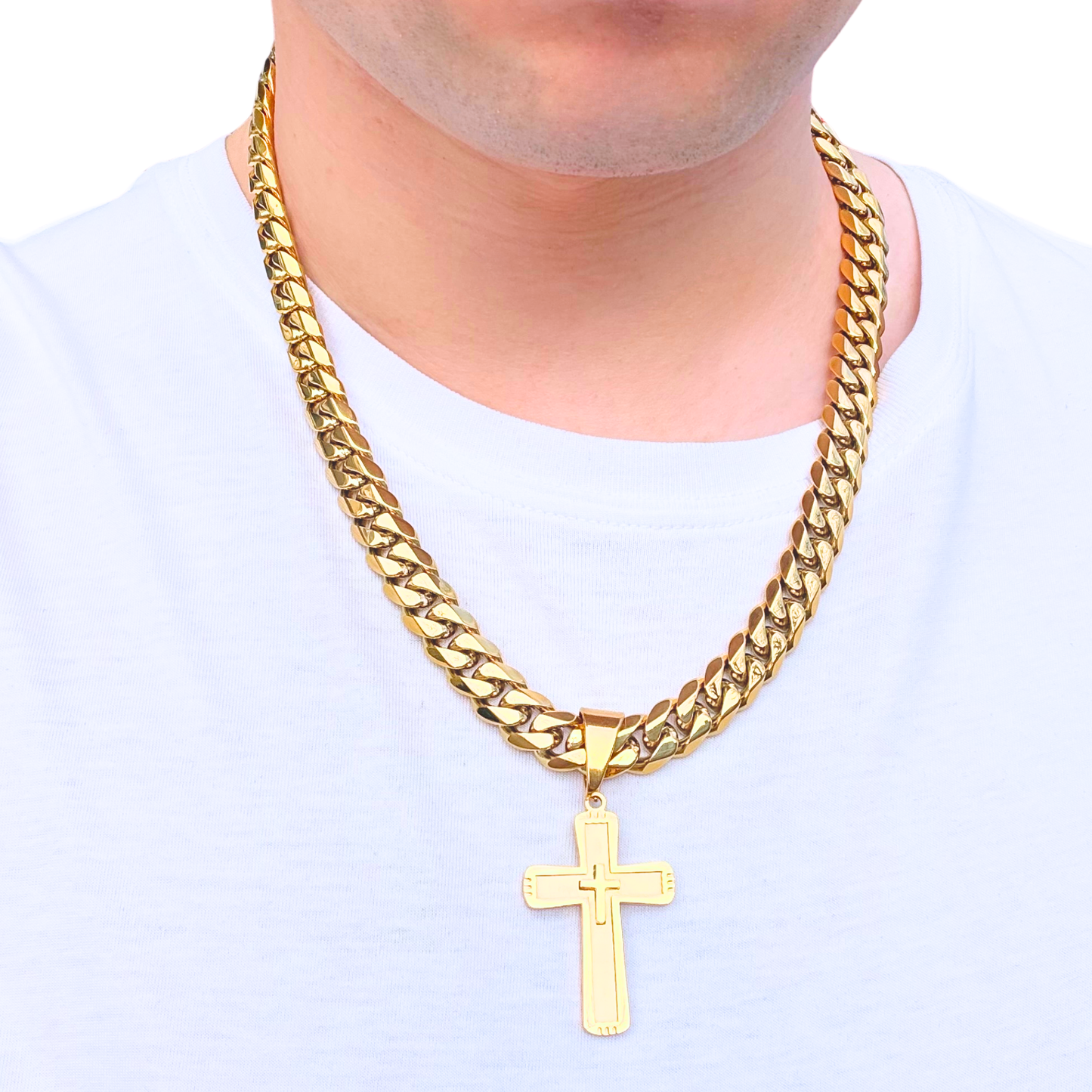 ZESTAW - Cuban Złoty 12mm + Zawieszka Monarch's Cross Złota