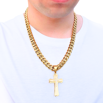 ZESTAW - Cuban Złoty 12mm + Zawieszka Royal Cross Złota