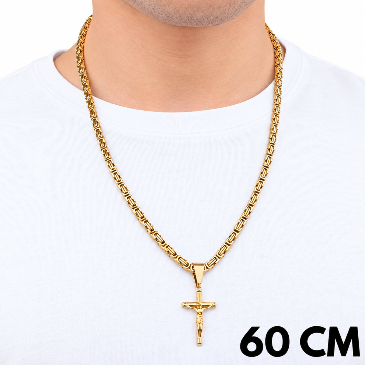 ZESTAW - Królewski Złoty 4mm + Zawieszka Crucifix Złota