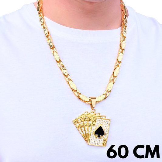 ZESTAW - Magnacki 7 mm Złoty + Zawieszka Poker Złota