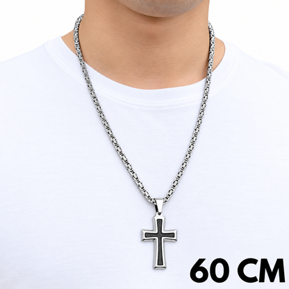 ZESTAW - Królewski 4mm + Zawieszka Black Cross Białe Złoto