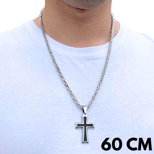 ZESTAW - Królewski 4mm + Zawieszka Black Cross Białe Złoto
