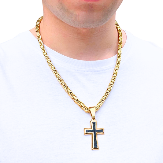 ZESTAW - Królewski Złoty 6mm + Zawieszka Black Cross Złota