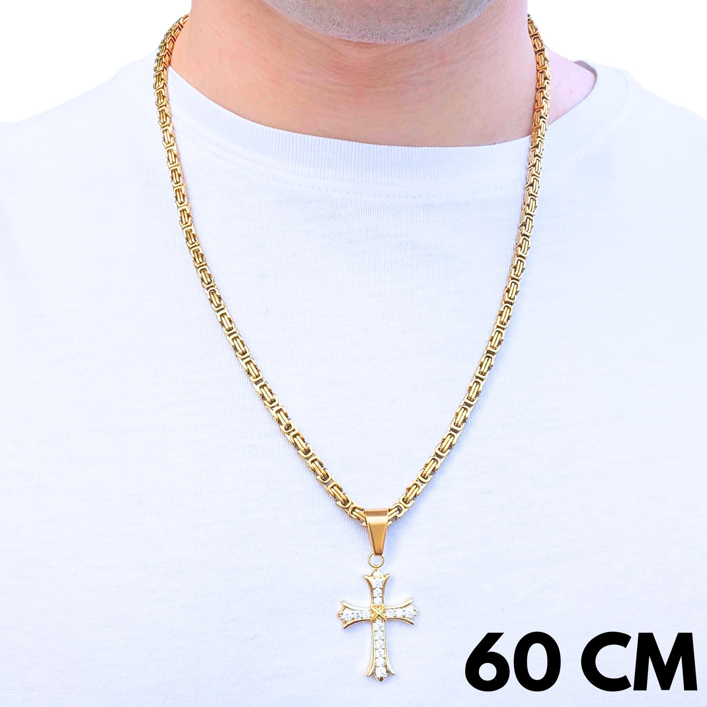 ZESTAW - Królewski Złoty 4mm + Zawieszka Grand Cross Złota