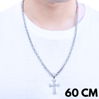 ZESTAW - Królewski 4mm Białe Złoto + Zawieszka Grand Cross Białe Złoto