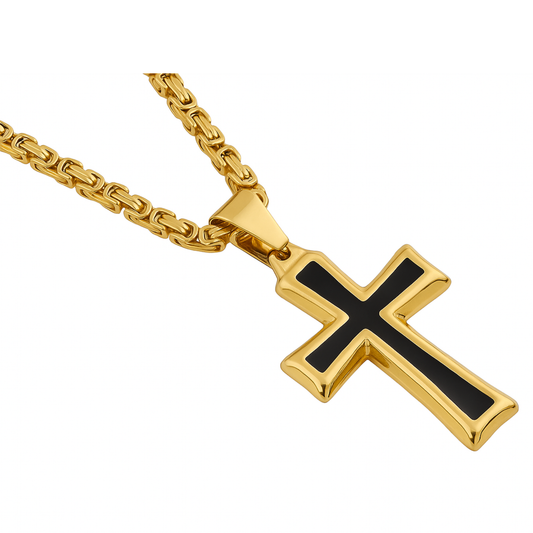 ZESTAW - Królewski Złoty 4mm + Zawieszka Black Cross Złota