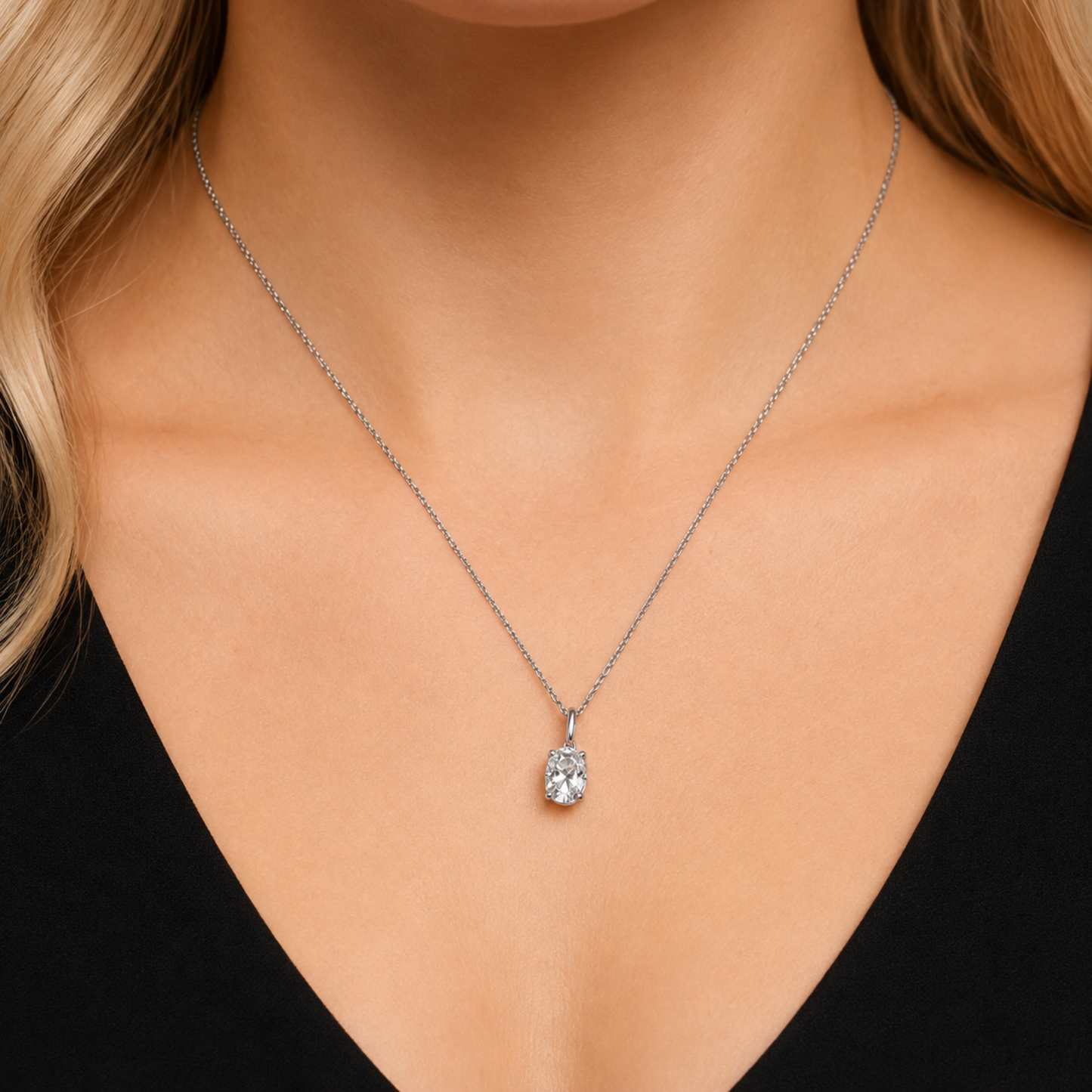 Naszyjnik Crystal Oval z Moissanitem 1 karat S925 Białe Złoto Damski