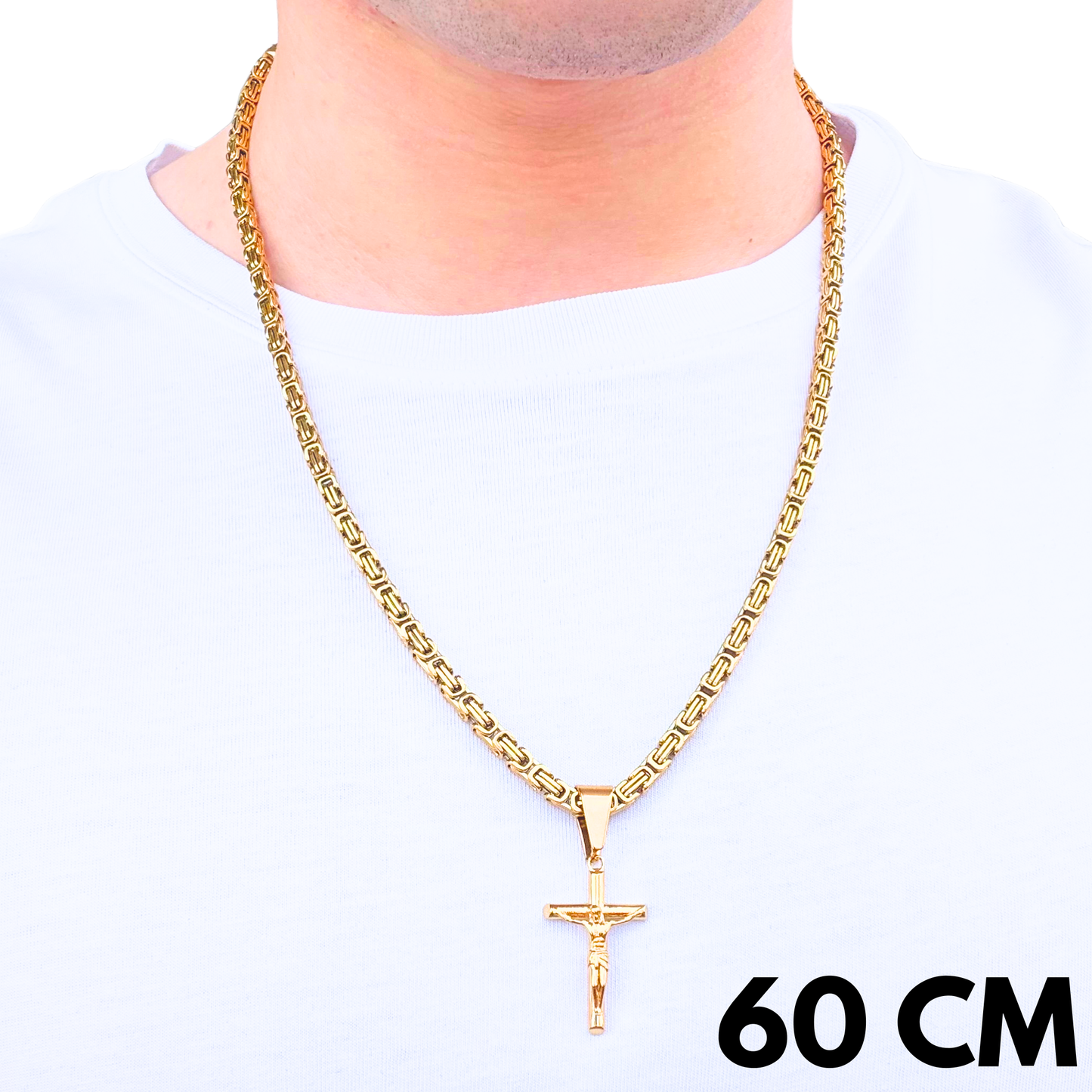 ZESTAW - Królewski Złoty 4mm + Zawieszka Crucifix Złota