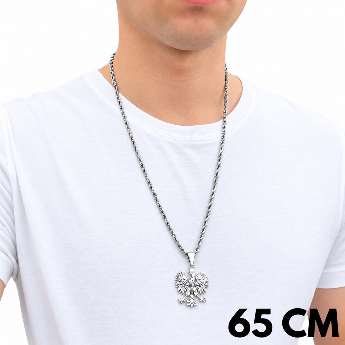 ZESTAW - Rope 4mm + Zawieszka Orzeł Białe Złoto