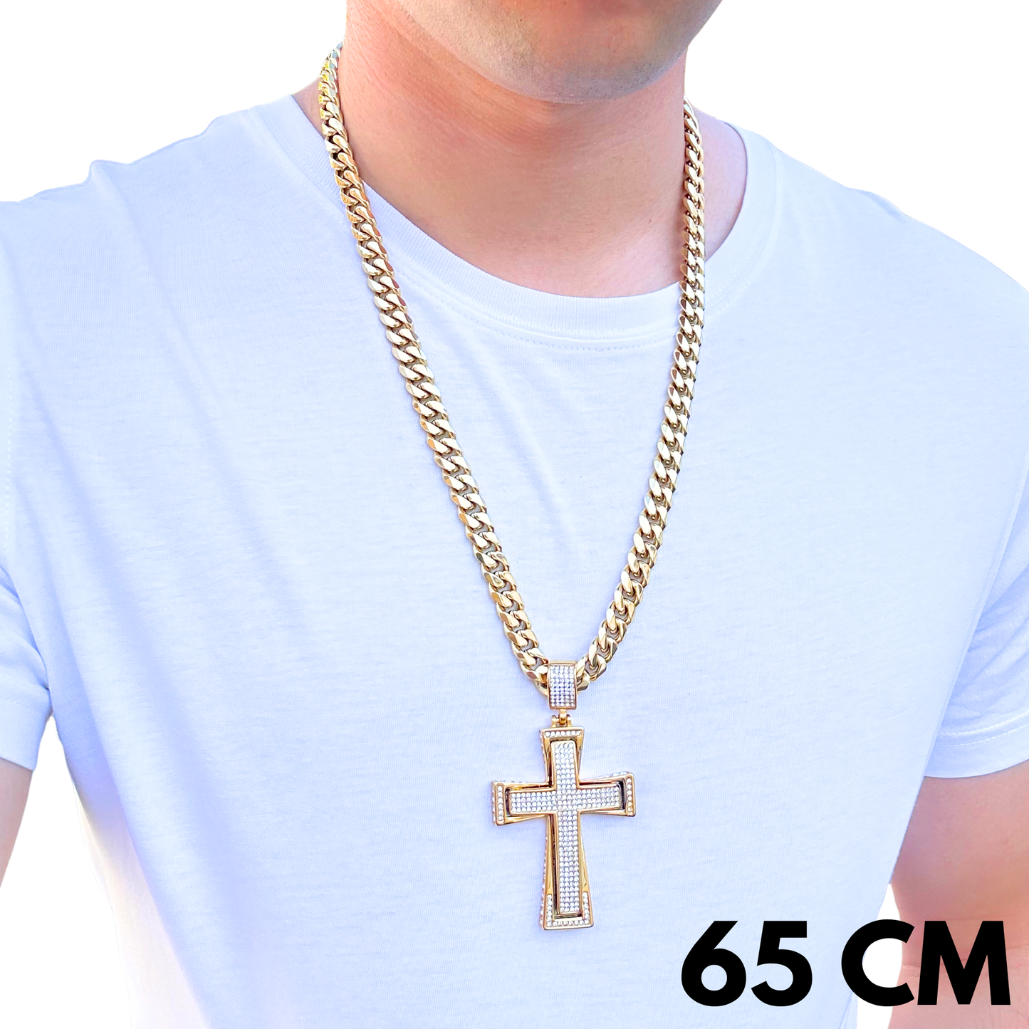ZESTAW - Cuban Złoty 10mm + Zawieszka Imperial Cross Złota