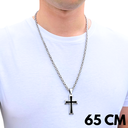 ZESTAW - Królewski 4mm + Zawieszka Black Cross Białe Złoto