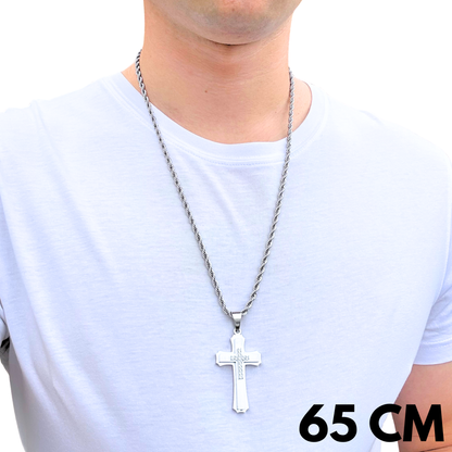 ZESTAW - Rope 4mm + Zawieszka Royal Cross Białe Złoto