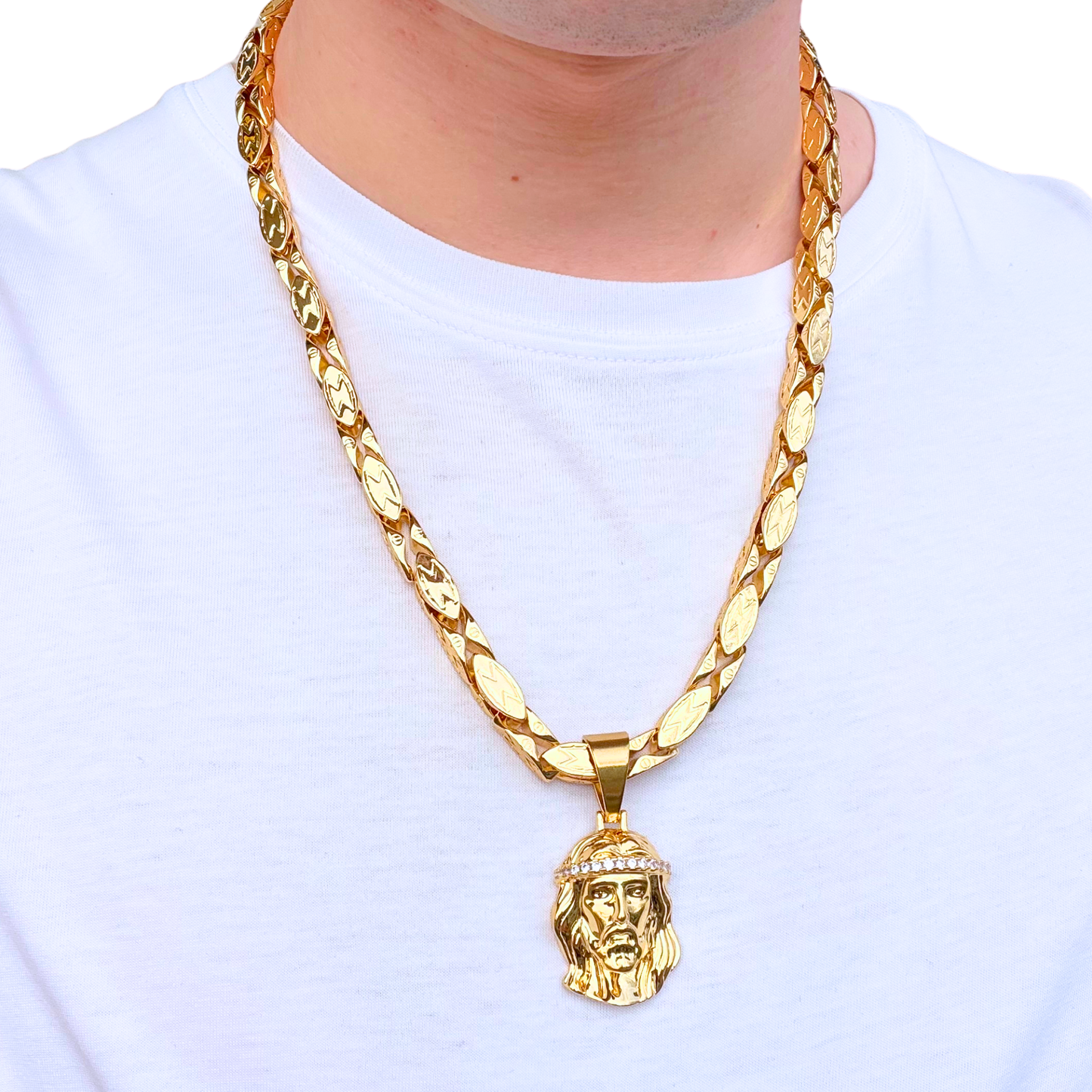 ZESTAW - Magnacki 7 mm Złoty + Zawieszka Jezus Diamond Crown Złota