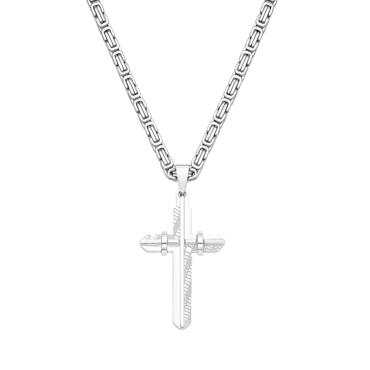 ZESTAW - Królewski 4mm + Zawieszka Modern Cross Białe Złoto