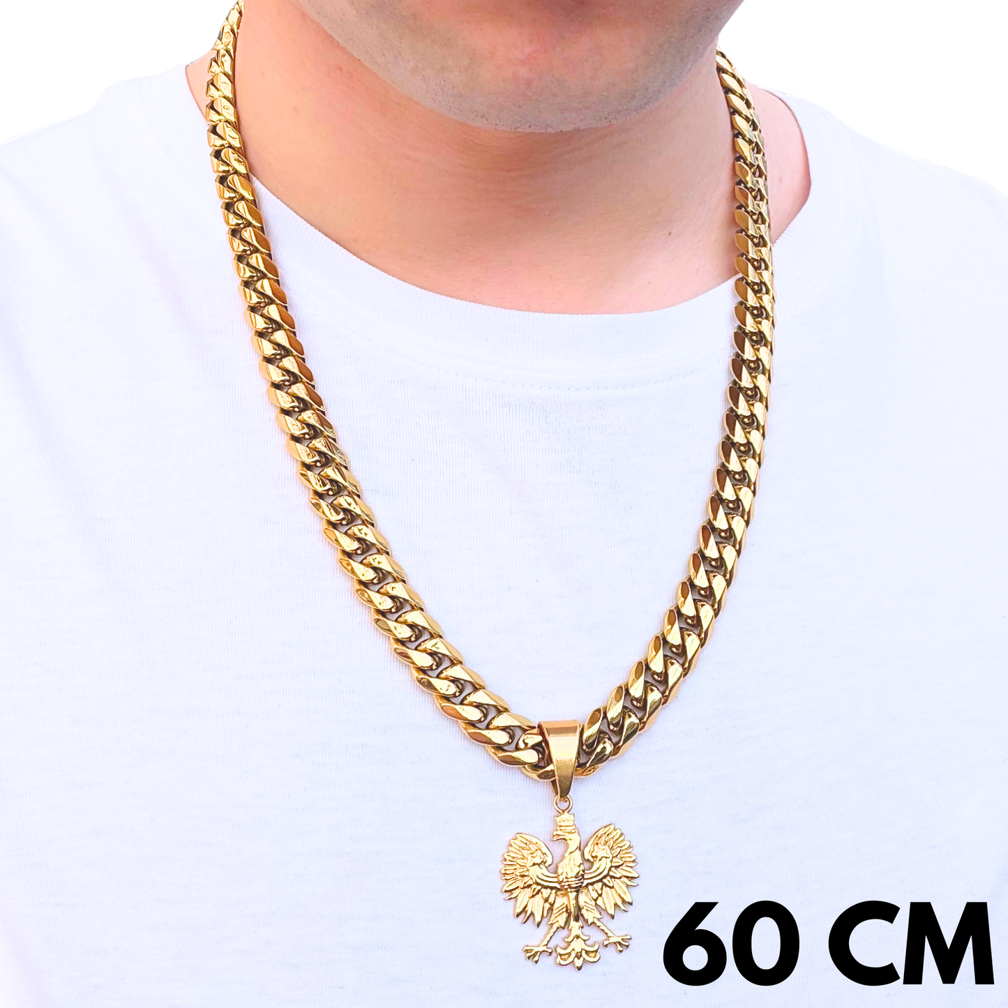 ZESTAW - Cuban Złoty 12mm + Zawieszka Orzeł Złota