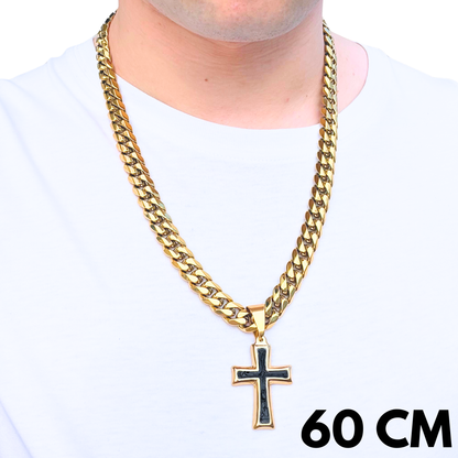 ZESTAW - Cuban Złoty 12mm + Zawieszka Black Cross Złota