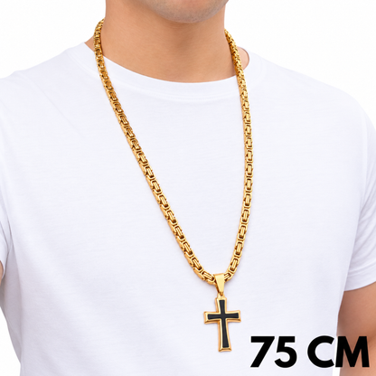 ZESTAW - Królewski Złoty 6mm + Zawieszka Black Cross Złota