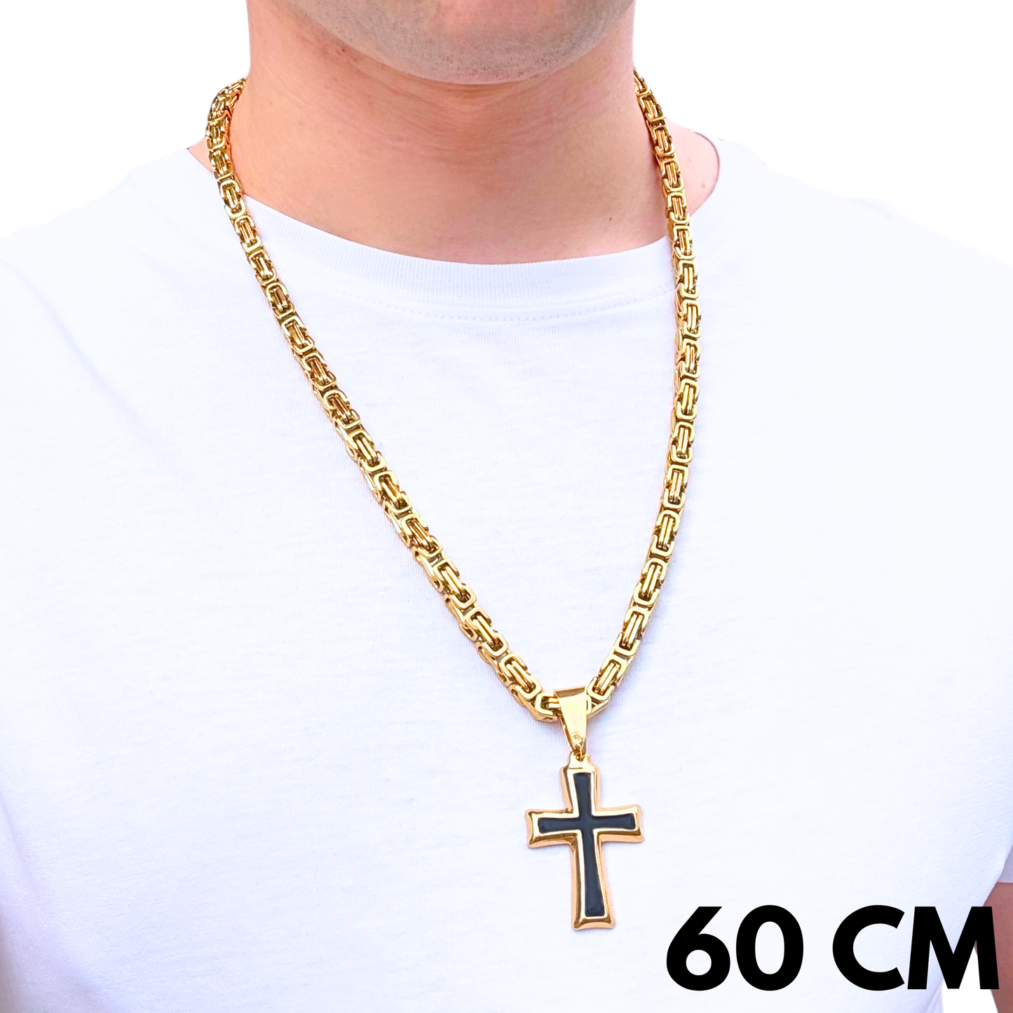 ZESTAW - Królewski Złoty 6mm + Zawieszka Black Cross Złota