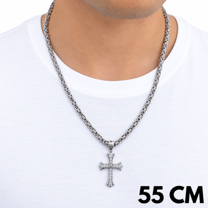ZESTAW - Królewski 4mm Białe Złoto + Zawieszka Grand Cross Białe Złoto