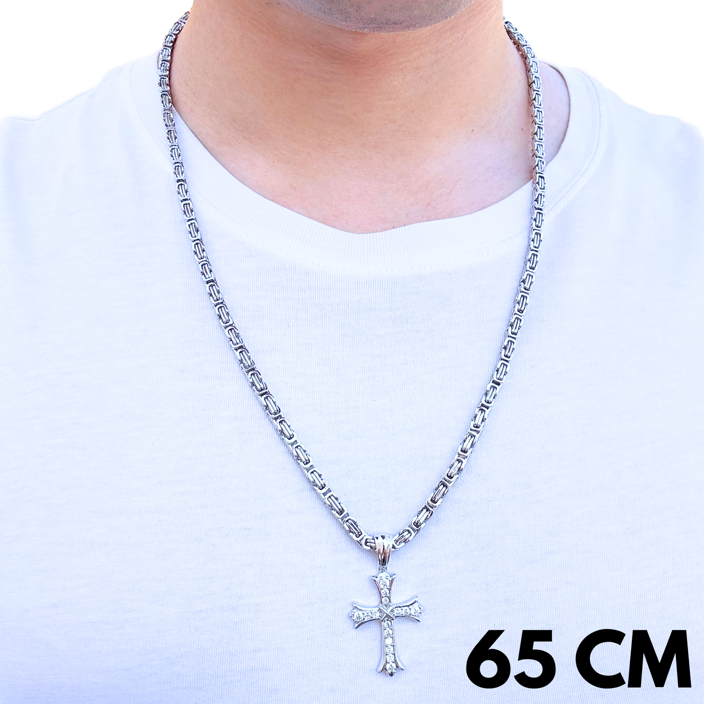 ZESTAW - Królewski 4mm Białe Złoto + Zawieszka Grand Cross Białe Złoto