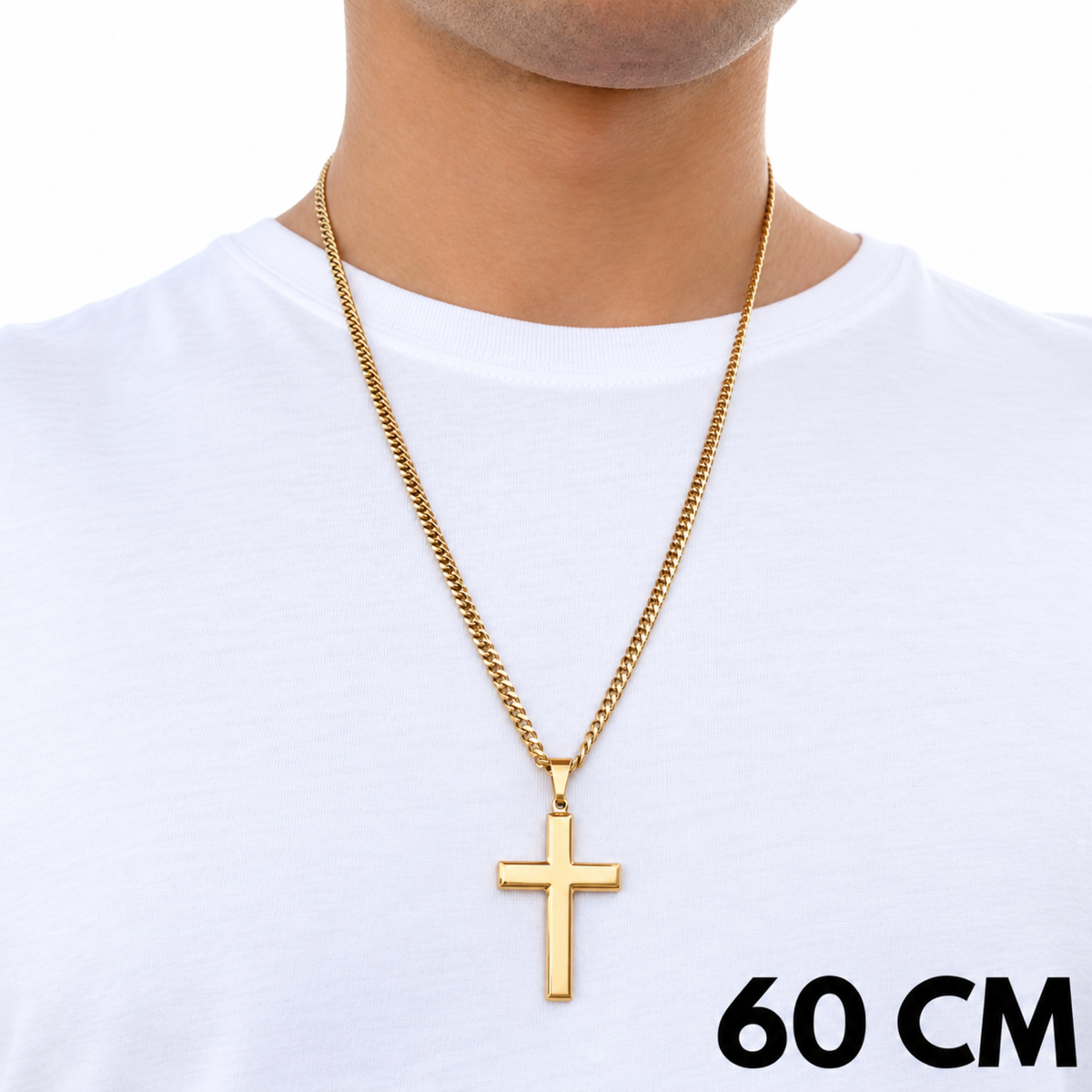 ZESTAW - Cuban Złoty 4mm + Zawieszka Clean Cross Złota