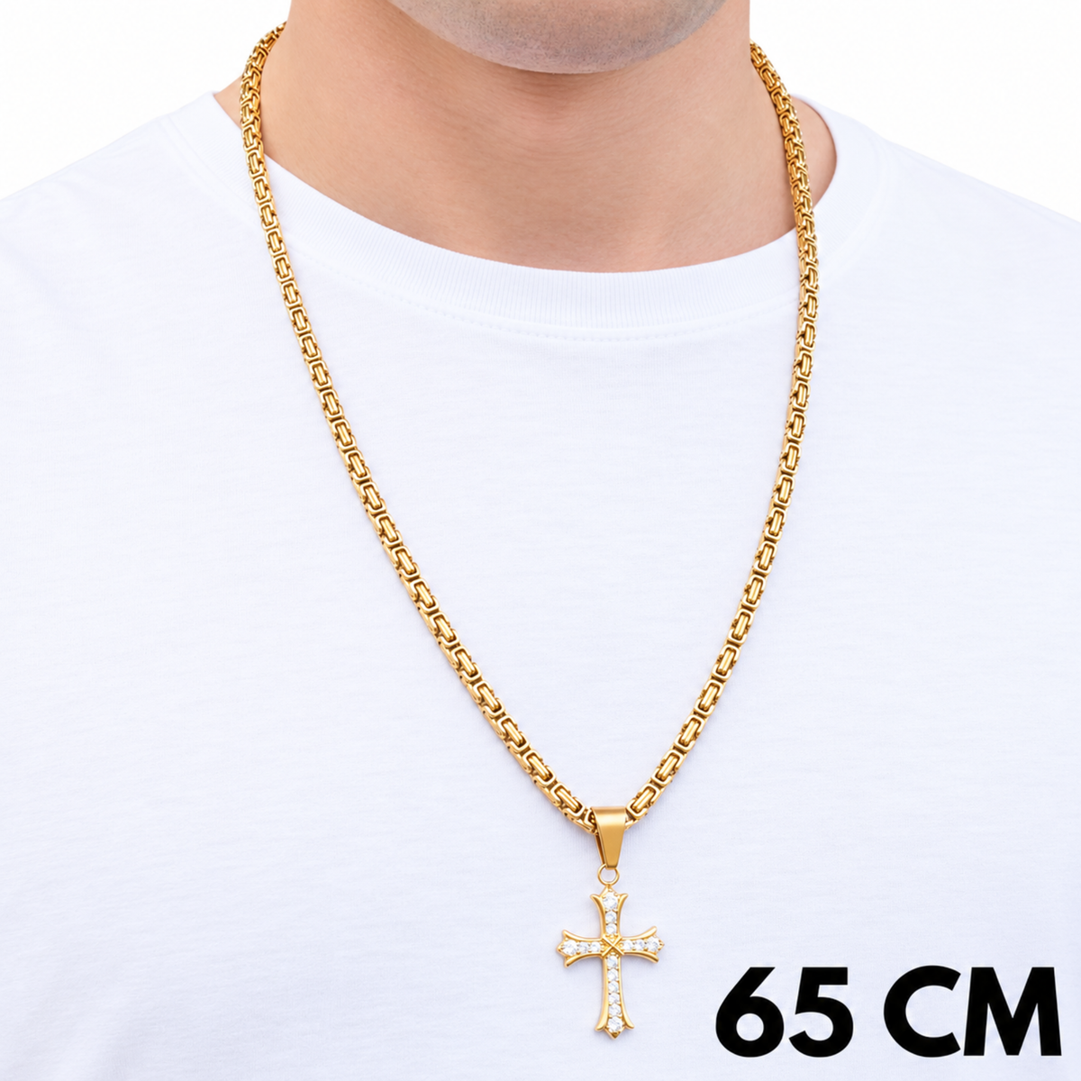 ZESTAW - Królewski Złoty 4mm + Zawieszka Grand Cross Złota