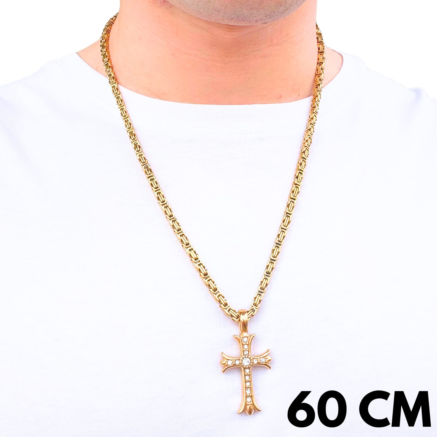 ZESTAW - Królewski Złoty 4mm + Zawieszka Medieval Cross Złota