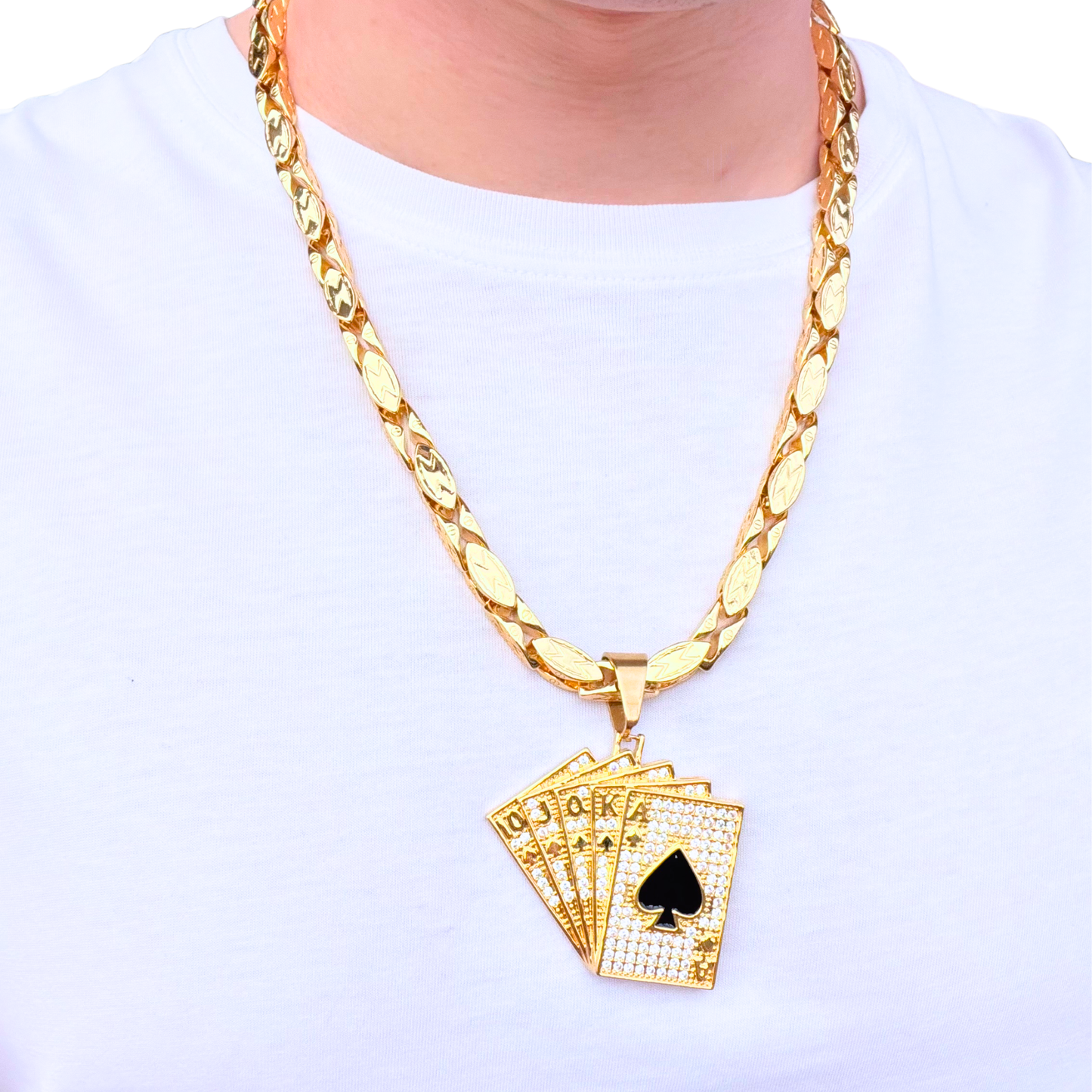 ZESTAW - Magnacki 7 mm Złoty + Zawieszka Poker Złota