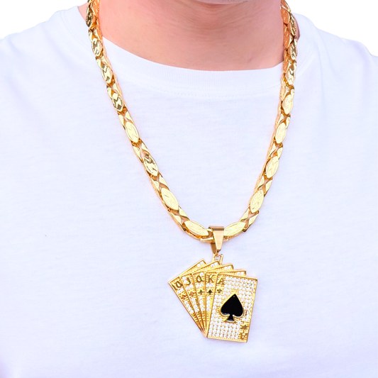 ZESTAW - Magnacki 7 mm Złoty + Zawieszka Poker Złota