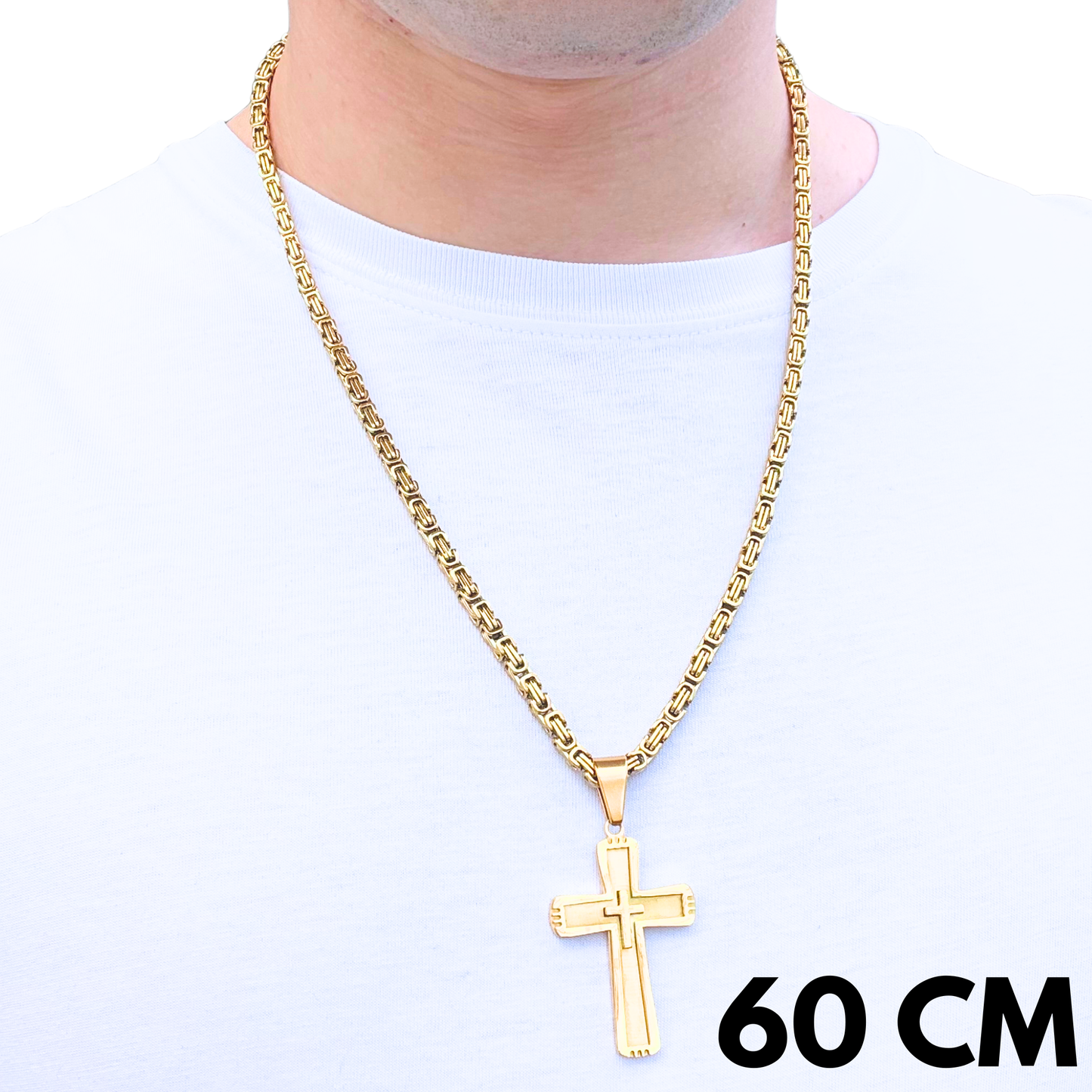 ZESTAW - Królewski Złoty 4mm + Zawieszka Monarch's Cross Złota